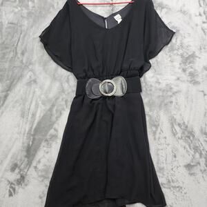 Vintage Evogues Dress‎ Womens 3X Black Short Flutter Sleeve Belted Fit & Flare